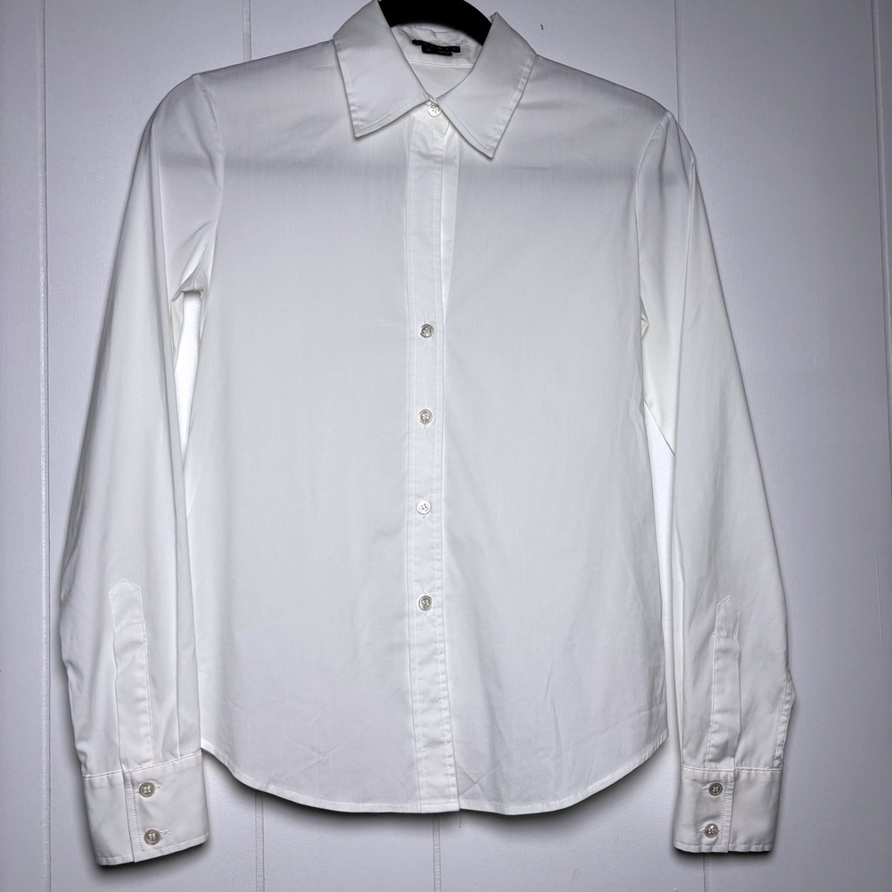 Theory Larissa Precise White Cotton Button Up Shirt Blouse Size P (XS) Slim